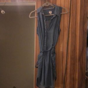 Mini Denim Dress with Tie